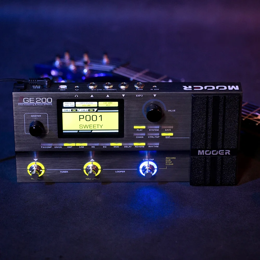 MOOER GE200 أمبير النمذجة متعددة التأثيرات معالج الدواسة تأثير الغيتار الرقمي دواسة 55 أمبير نماذج 9 وحدات تأثير 52s Looper