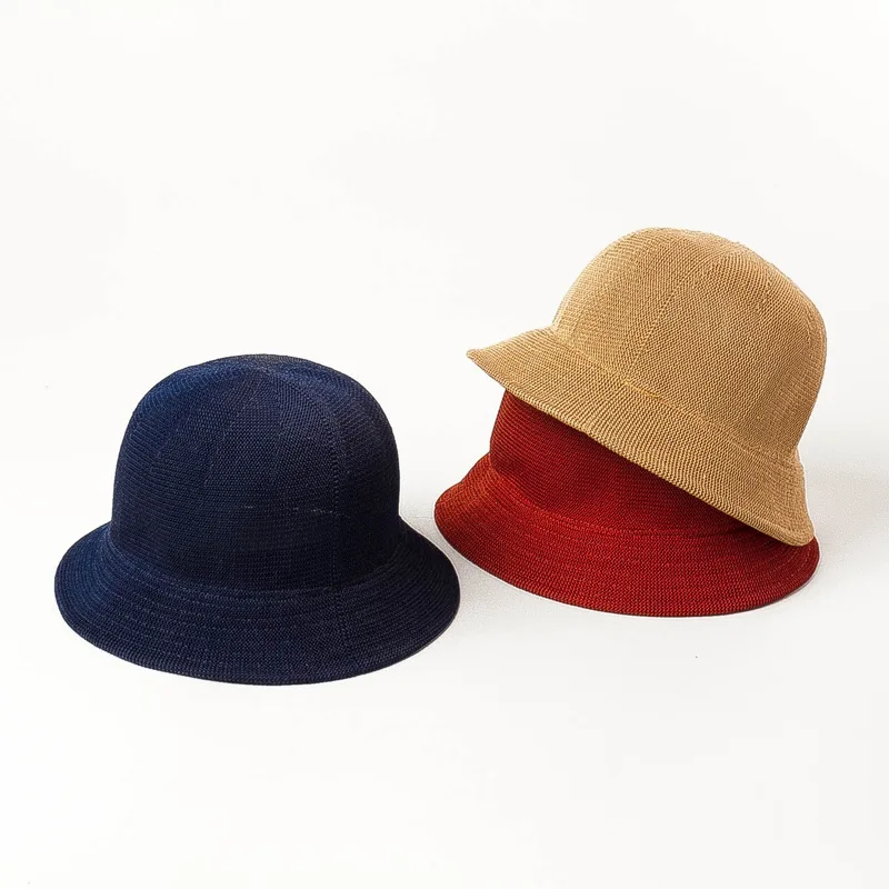 

X482 Knitted Breathable Sunshade Bucket Fisherman Hat Ladies Outdoor Foldable Casual Sun Caps Skullies Beanies Adjust Size