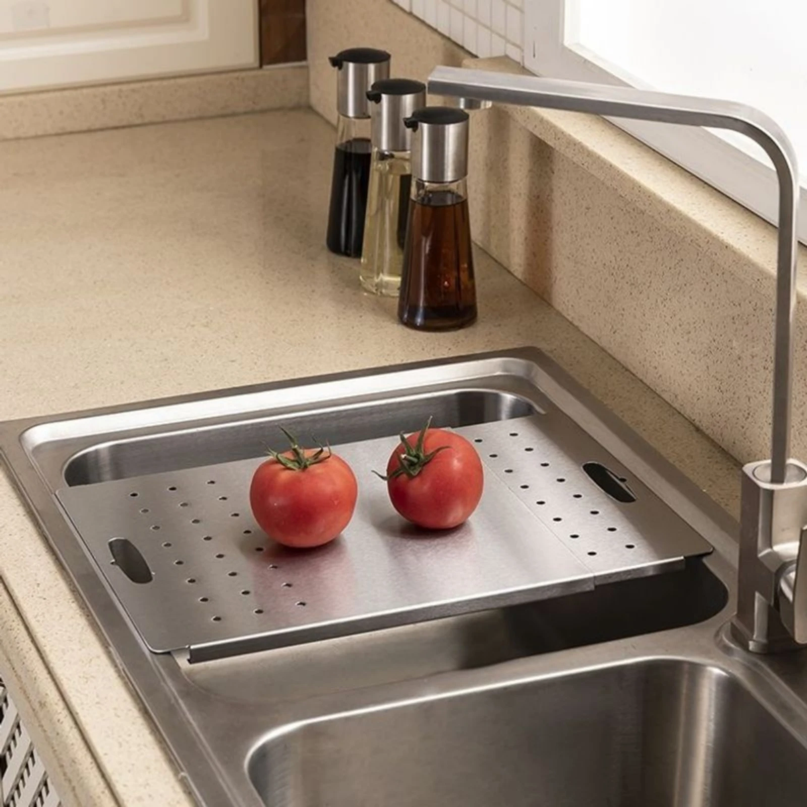 Stainless Steel over Sink Cutting Board Practical Expandable Sink Cutting Board Functional Sleek for Meal Prep, Produce Washing
