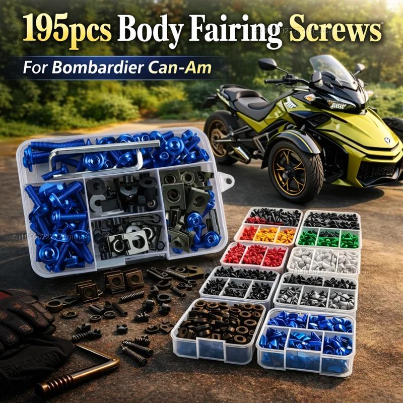 195 piezas de tornillos y tuercas para carenado de motocicleta, compatibles con Can-Am Outlander 1000, Ryker 900, Renegade 800, Can-Am Maverick X3 y Spyder.