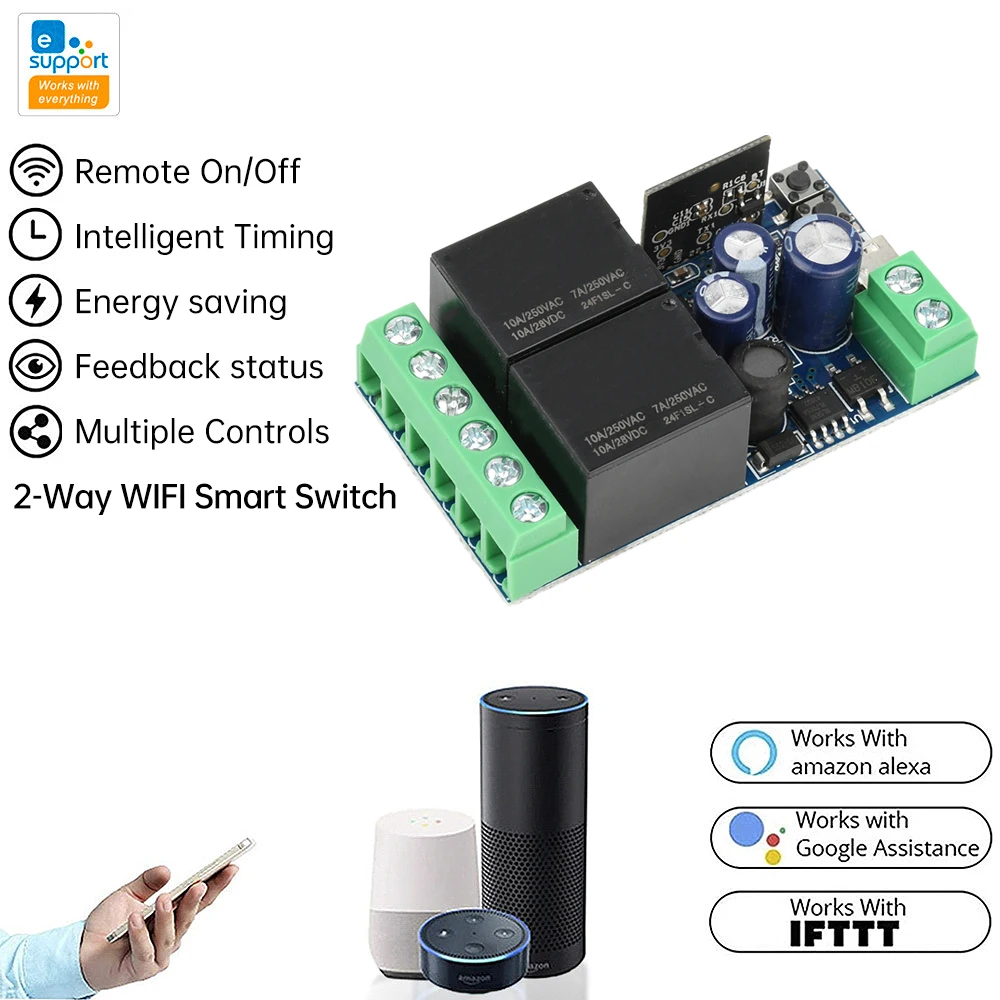 

EWeLink WIFI умный переключатель DC5V 2-канальный релейный приемник 2,4 ГГц пульт дистанционного управления вкл. выкл. для ворот двери Micro USB