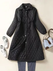 Jaqueta longa xadrez acolchoada de algodão feminino, casaco quente, puffer fino, casacos acolchoados, nova moda, inverno, Z493, 2024