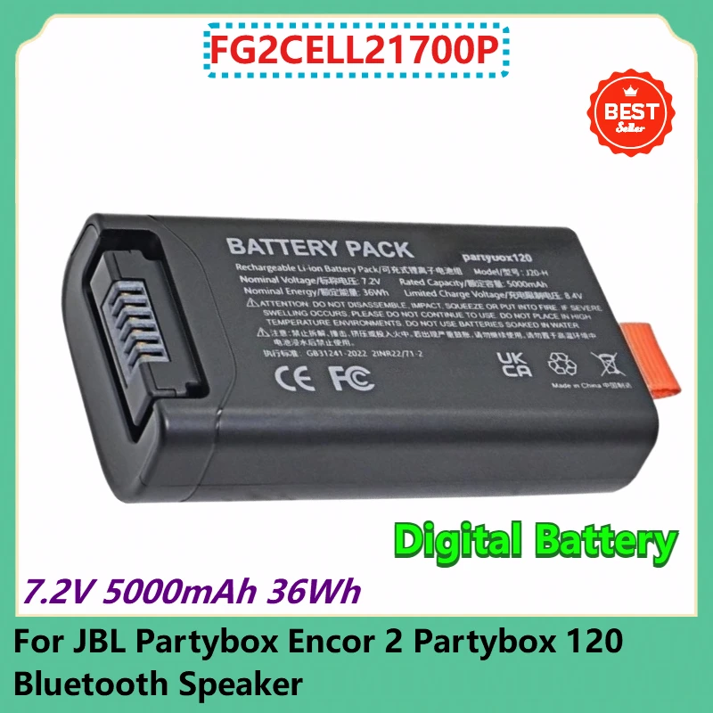 

FG2CELL21700P Replacement Digital Battery 7.2V 5000mAh 36Wh for JBL Partybox Encor 2 Partybox 120 Bluetooth Speaker