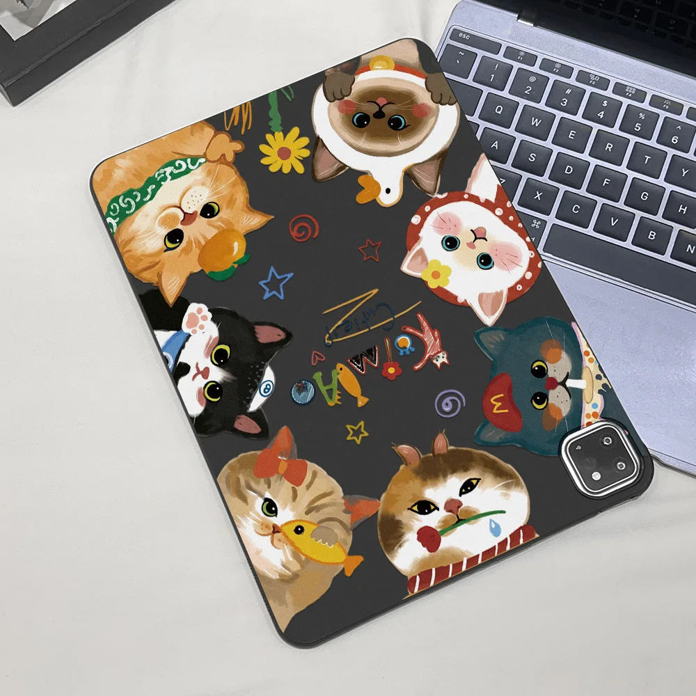 Cartoon Multiple Kittens Pattern Straight Edge Matte Tablet Case For Samsung Galaxy Tab S9 S10 S11 S12 Ultra S12 Plus A11 Cover