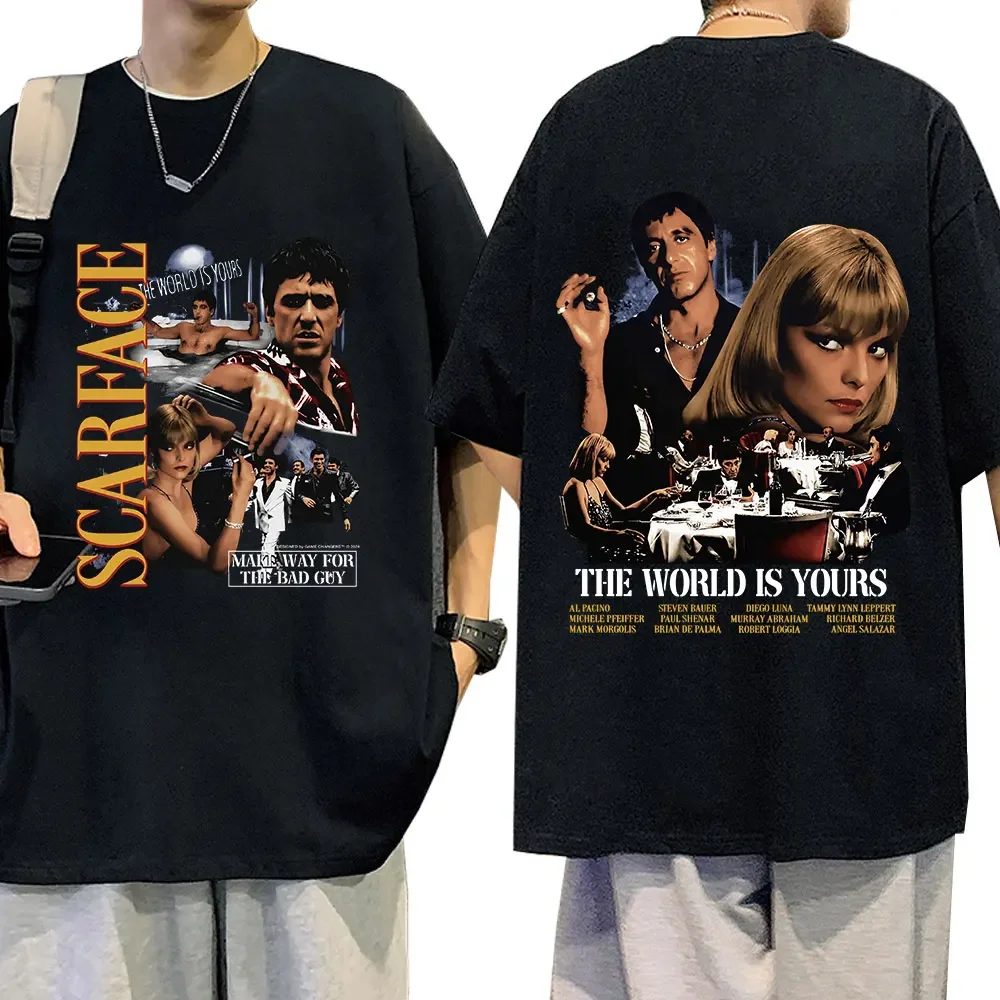 Vintage Movie Scarface Al Pacino Tony Montana T-shirt The World Is Yours Graphic Print Oversized T-shirts Hip Hop Gothic T Shirt