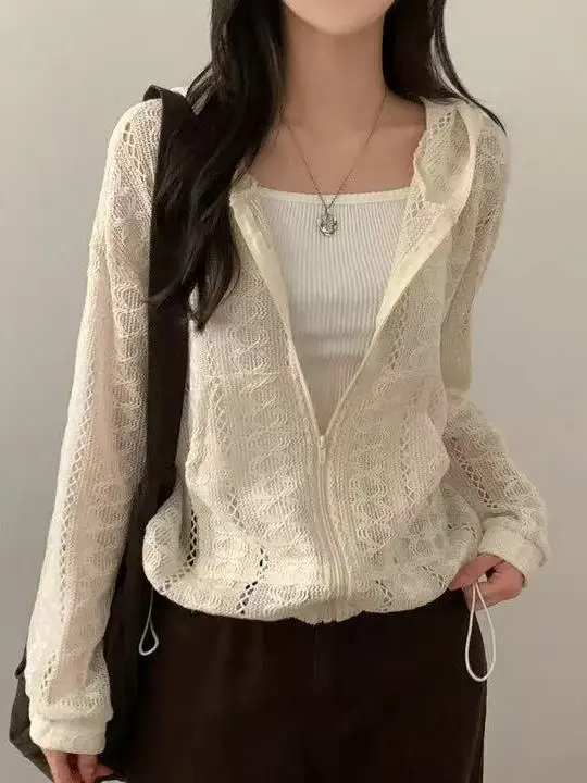 Faionable Gestrickter Kapuzenpullover mit Reißverschluss für Damen, lockere Passform, Polyesterfaser, lang, Sve irt, koreanischer Stil, schick, vielseitiger Sinn für Design