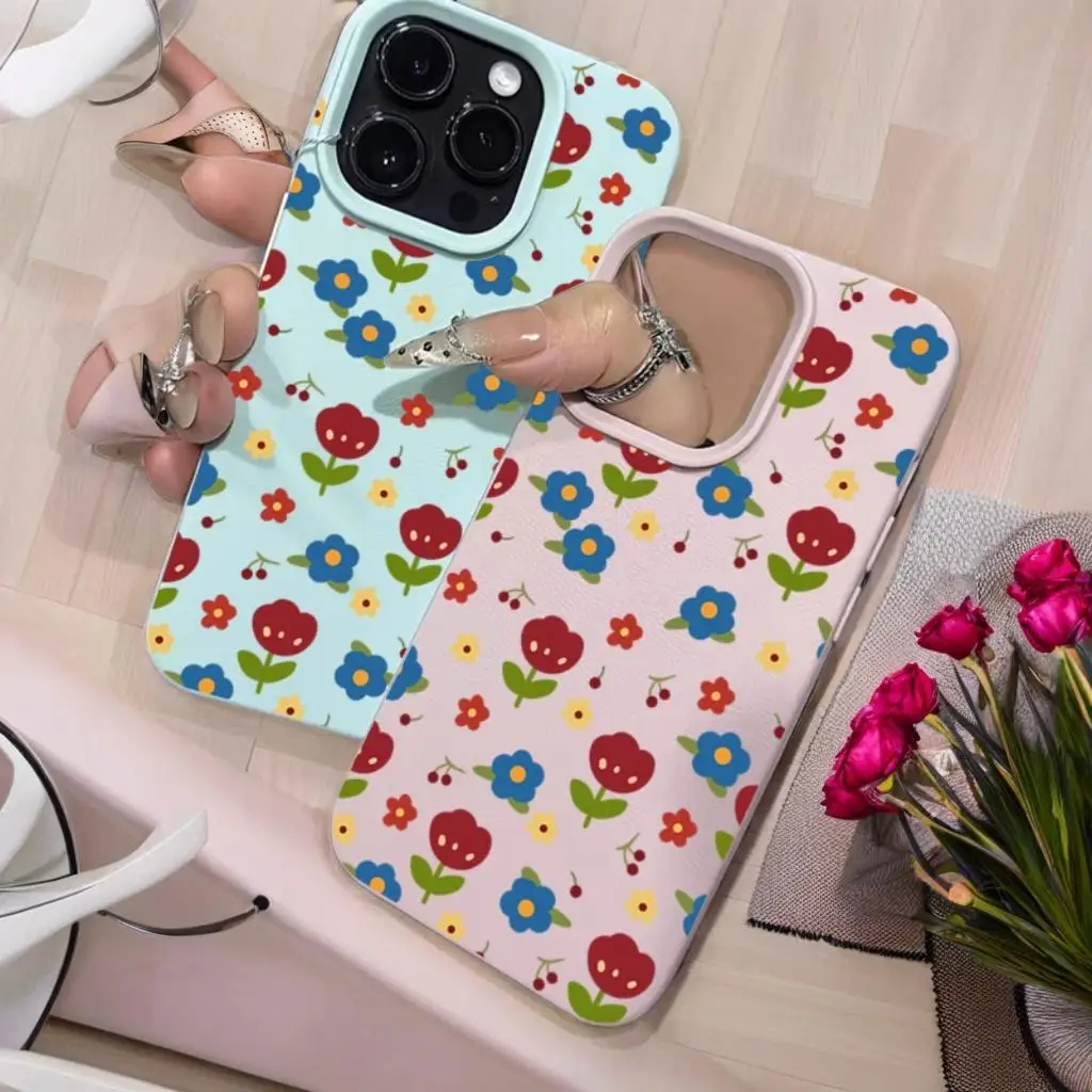 

Colorful Floral Lichee Pattern Case For iPhone14 15 16 13 12 11 Pro Max 16 Plus Silicone Phone Cover For iPhone XS X XR Fundas