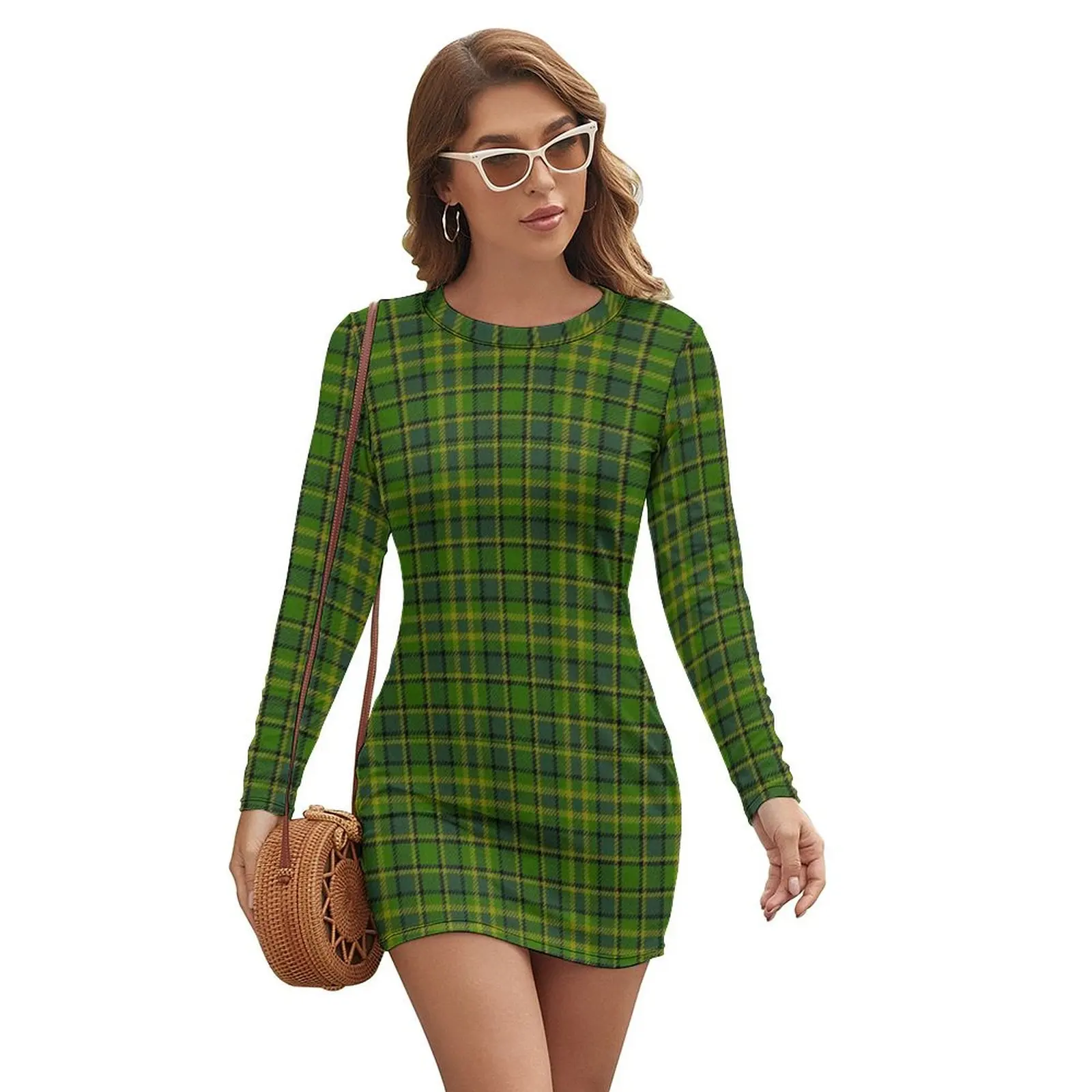 

WESTY Plaid Green interior Long-sleeved Dress Dresses gala prom clothes