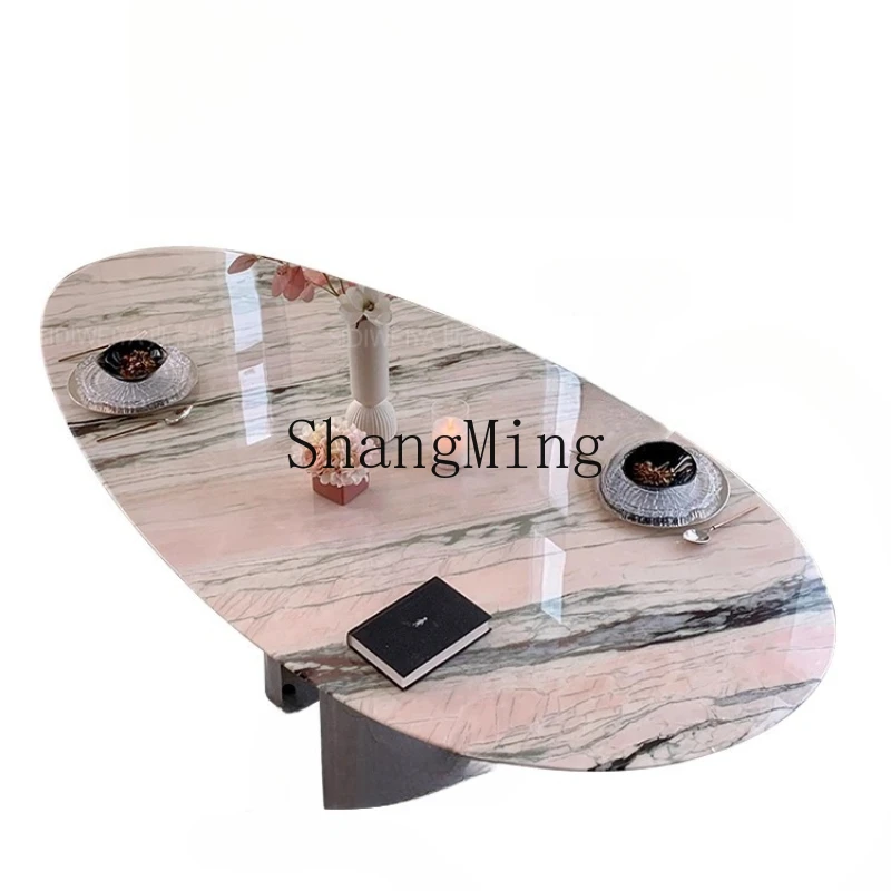 

FG natural smoke powder luxury stone dining table minimalist high-end marble water drop special-shaped light luxury dining table