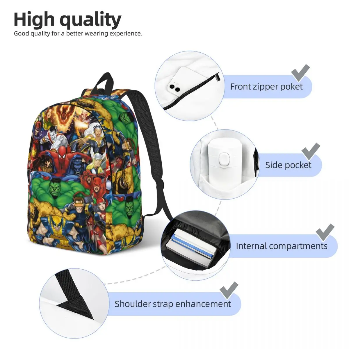 Custom Superhero Hulk Wallpaper Canvas Backpacks for Men Women Waterproof School College Bag Printing Bookbags