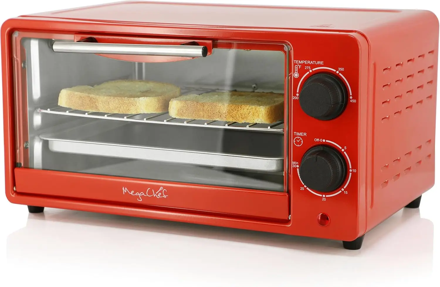 

9.5 Quart Electric Counter Top 2 Slice Toaster Oven with Built in Timer, Bake, Broil, Toast (Candy Red)