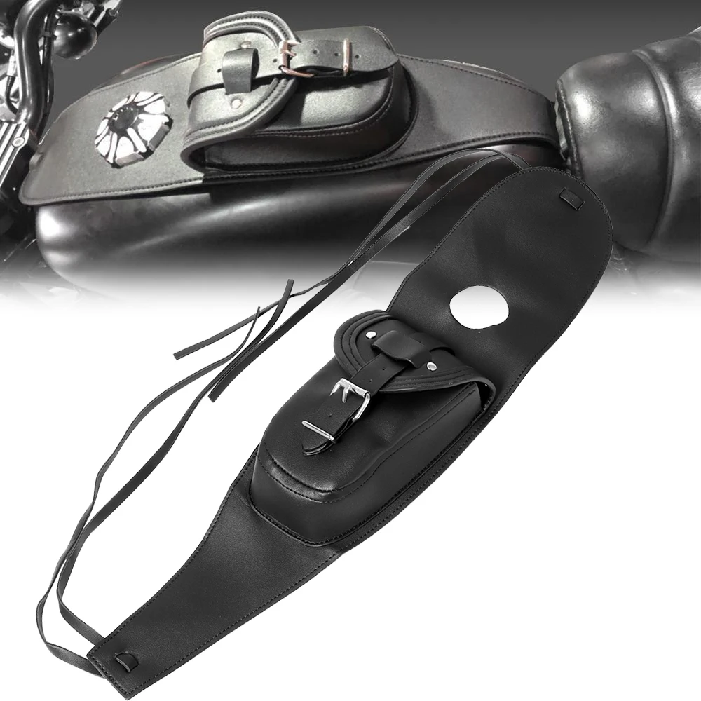 

Universal Motorcycle Black PU Leather Fuel Tank Chap Cover Panel Pad Bib Bra Bag For Harley Sportster Iron 883 1200 XL