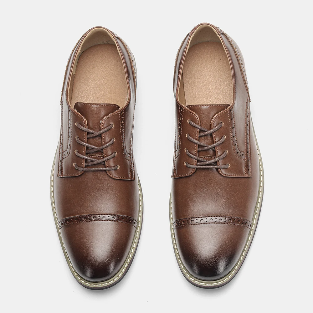 Men's Dress Shoes Cap-Toe Seam Shoes For Man Business Mens Shoes Brogue Trim Open-Lacing Profile Red Heel-Layer Accent