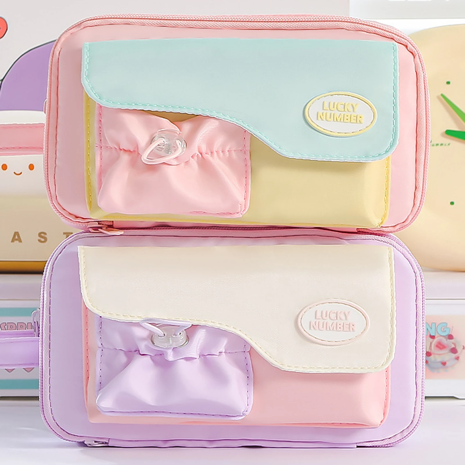 مقلمة معكرون على الطراز الياباني، حقيبة أقلام للفتيات باللون الوردي/الأرجواني، منظم قرطاسية ذو سعة كبيرة للوازم المدرسية للطلاب #3