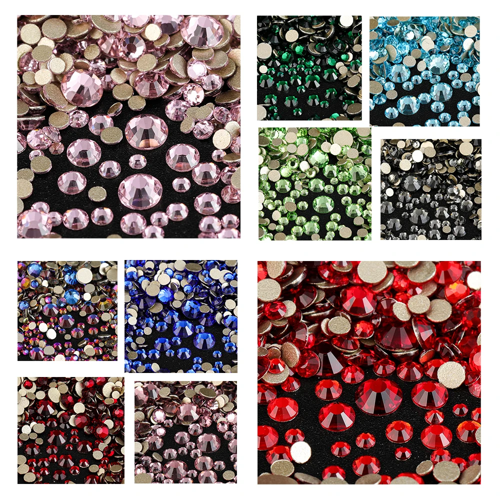 Gold Flat Back Mix Size SS4-SS20 Non Hot Fix loose Rhinestones Decorations DIY quanlity Glitter Stones 3D Nail Art Accessories