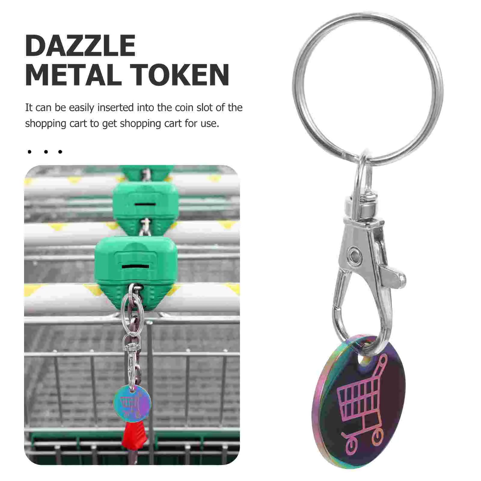 2 Pcs Token Keychain Shopping Trolley Pendant Coin Holder Titanium Steel Decor Rings