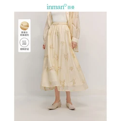 INMAN 2024 Autumn Neo-Chinese Style Long Skirts Lyocell embroidery women's skirt high-waisted A-line