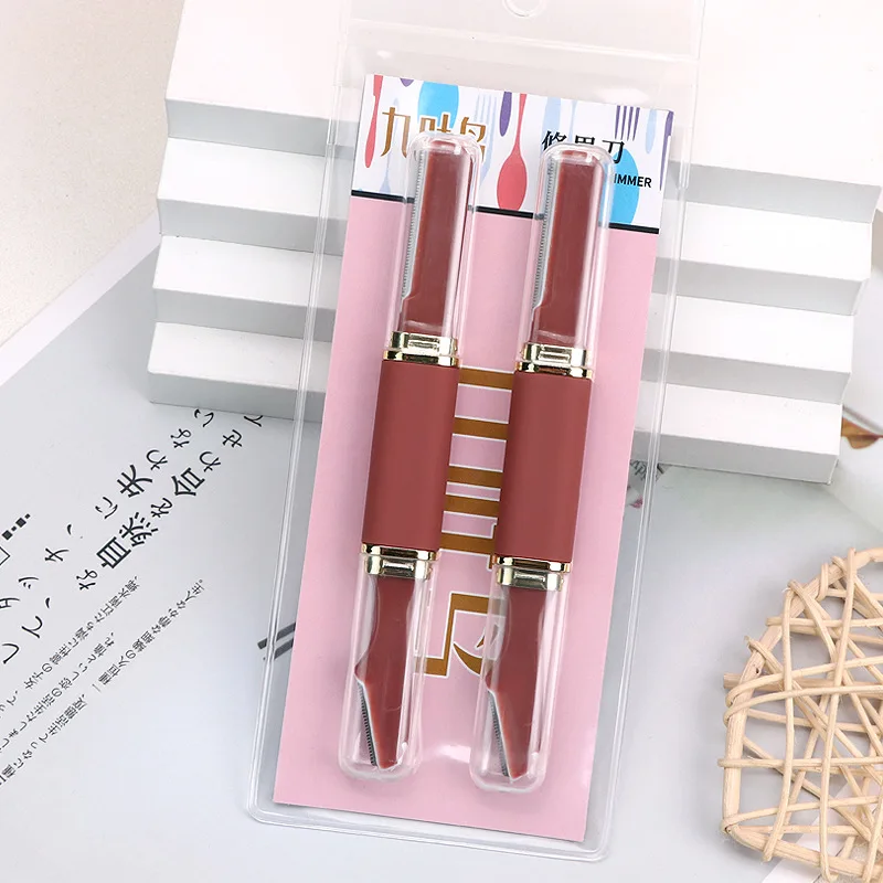 Karsyngirl 1/2 Uds recortador de cejas de doble punta hoja de afeitar de cejas portátil removedor de vello Facial herramienta para dar forma a las cejas herramienta de maquillaje