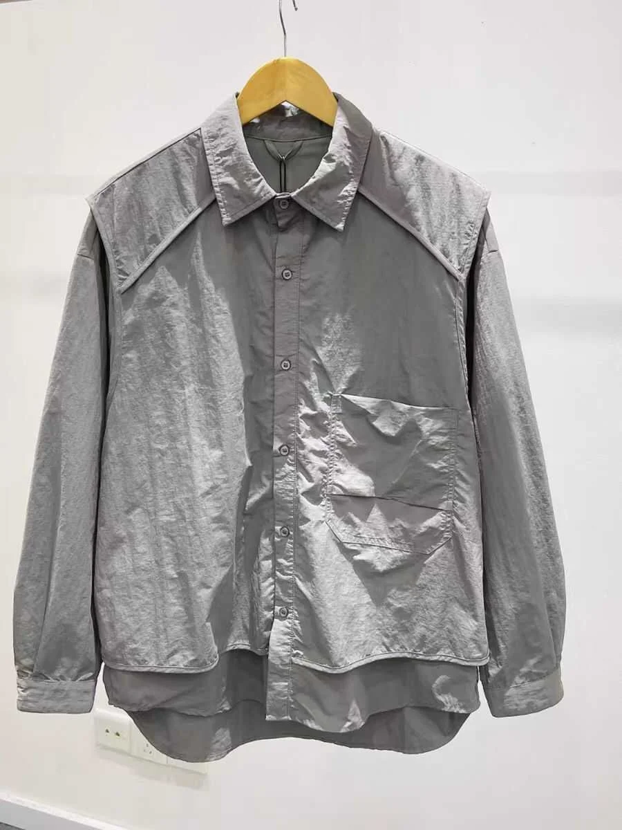 قميص رجالي فضفاض بأكمام طويلة على الطراز الأوروبي، ياقة بيضاء، تصميم عصري صيفي بحافة مستديرة، مصنوع من نسيج البوليستر #5