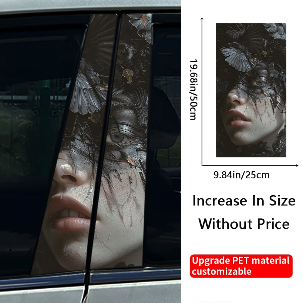 Gothic Artistic Sexiness Mage Raven crow and girl Waterproof Auto B Pillar Car Sticker Decal For Audi BMW TOYOTA HONDA MAZDA