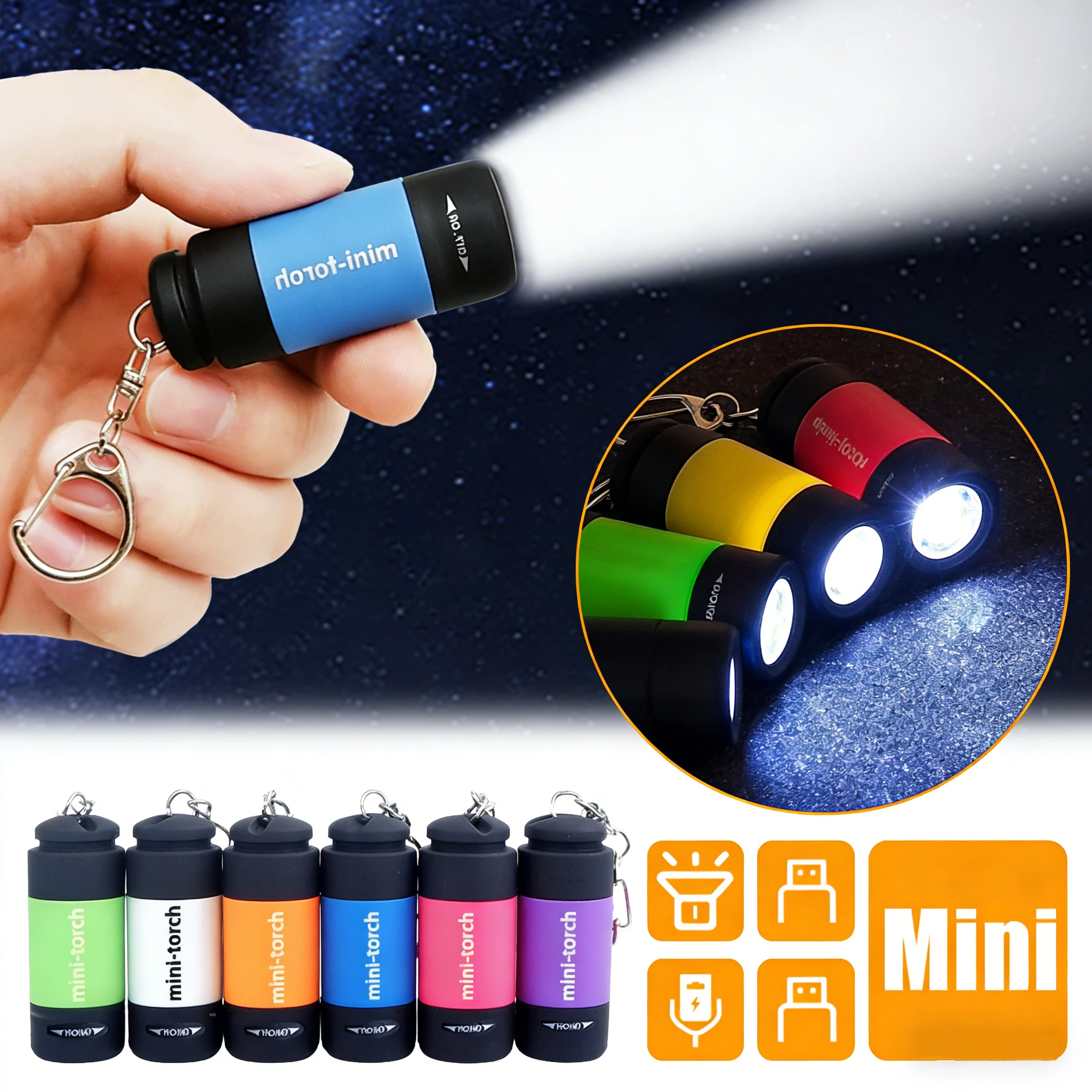Linterna LED Recargable por USB, Multifuncional, de Alta Potencia, para Llavero, Resistente al Agua, para Senderismo, Camping y Actividades al Aire Libre