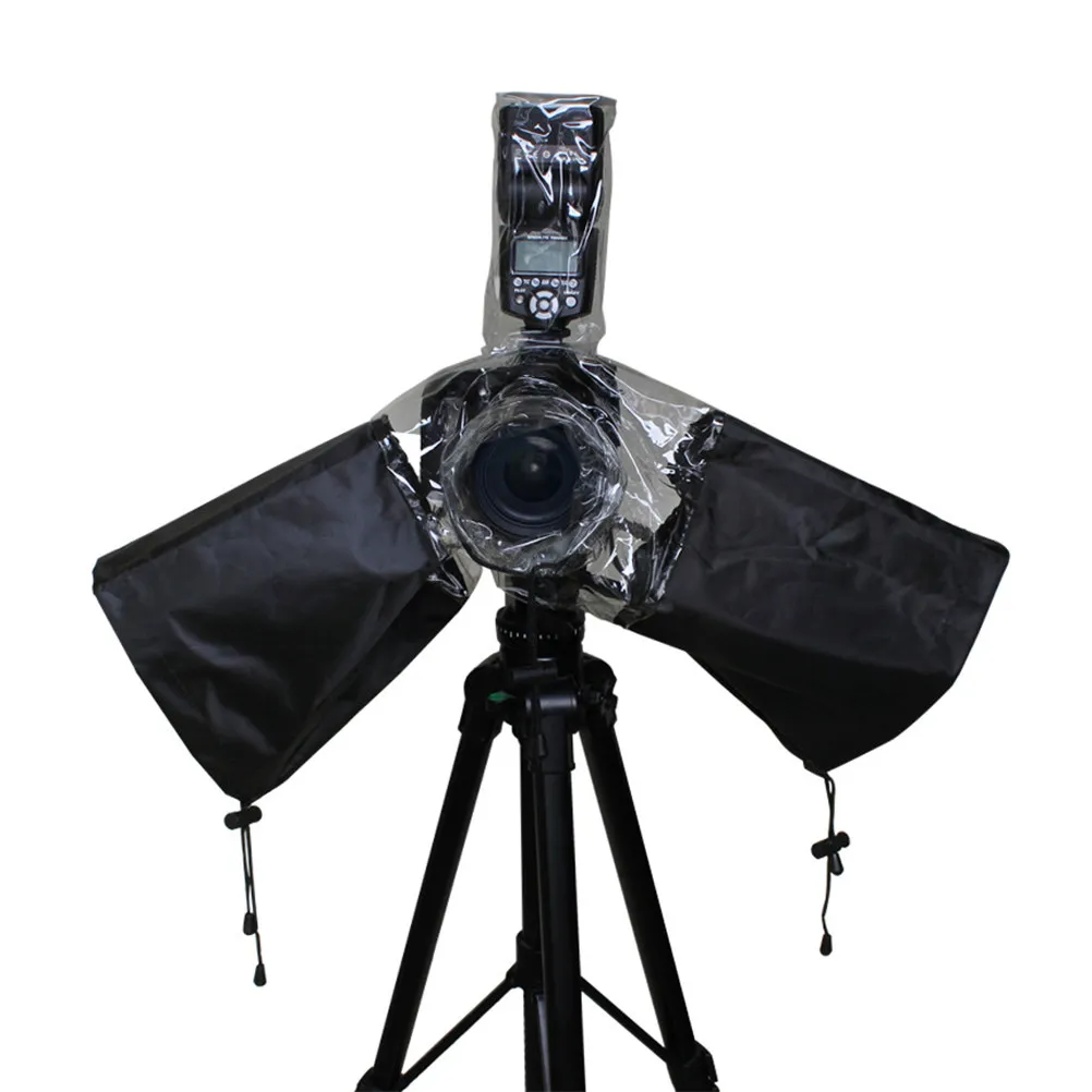 Professional Camera Rain Cover for Dslr Mirrorless Ultra Flexible Transparent Rubber with Drawstring Arm Sleeves Flash Lens