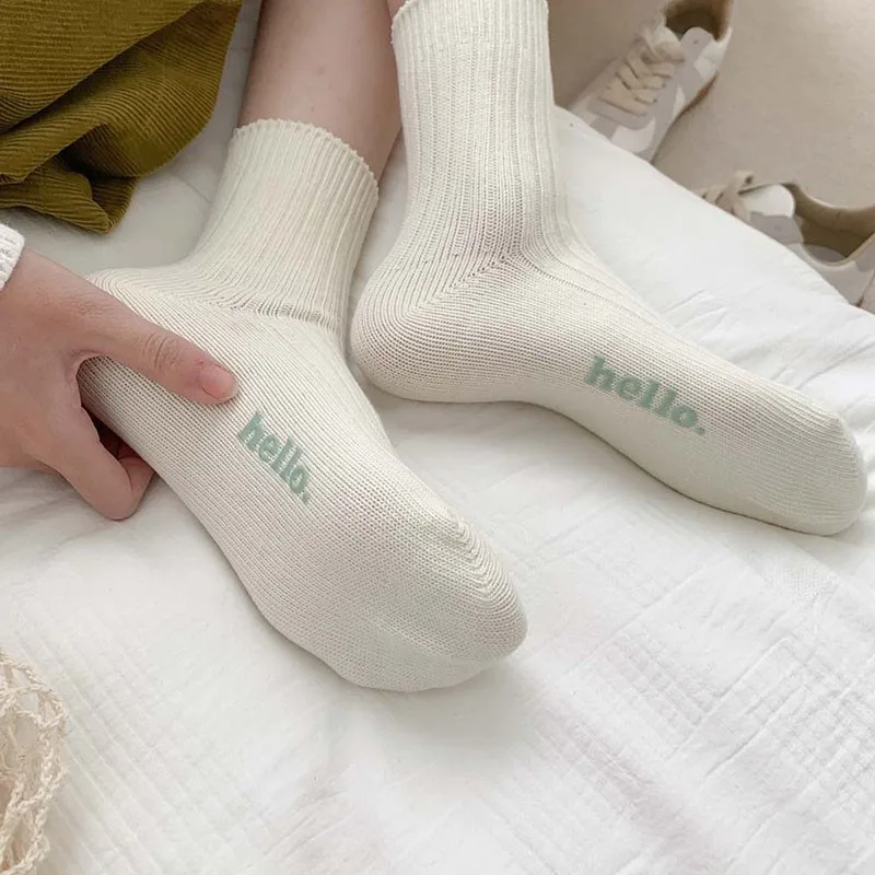 Socks Women's Simple Fashion Letter Thermoprint Cotton Socks Sweat-absorbing Comfortable College Sports Socks In Tube Socks B142