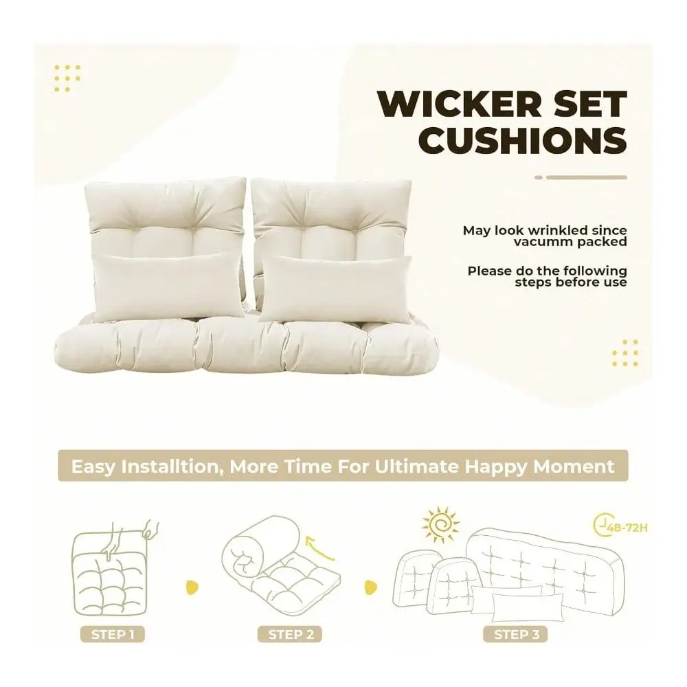 Chair Cushions Of 5 Pieces, Waterproof Outdoor Loveseat Cushion For Wicker Furniture, 1 Love Seat Cushion, 2 UShape And 2 Lumba