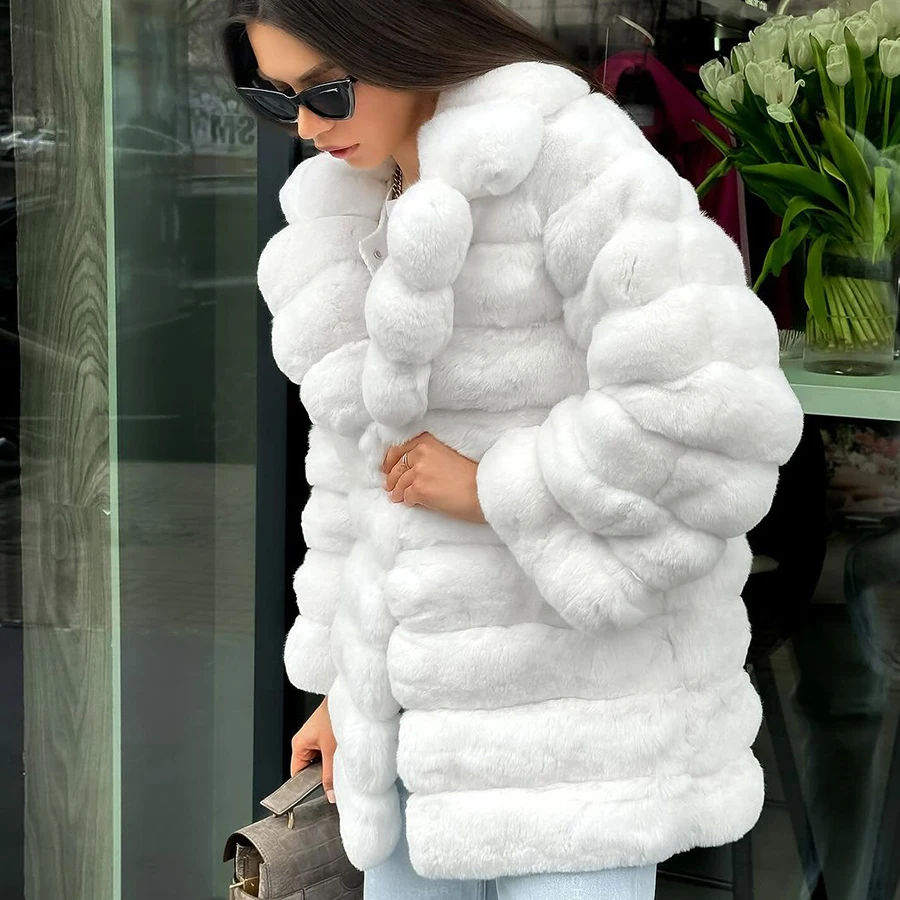 

Women Fox Fur Coat Turndown Collar White Genuine Fox Fur Jackets For Womens Winter Warm White Fur Coats For Women