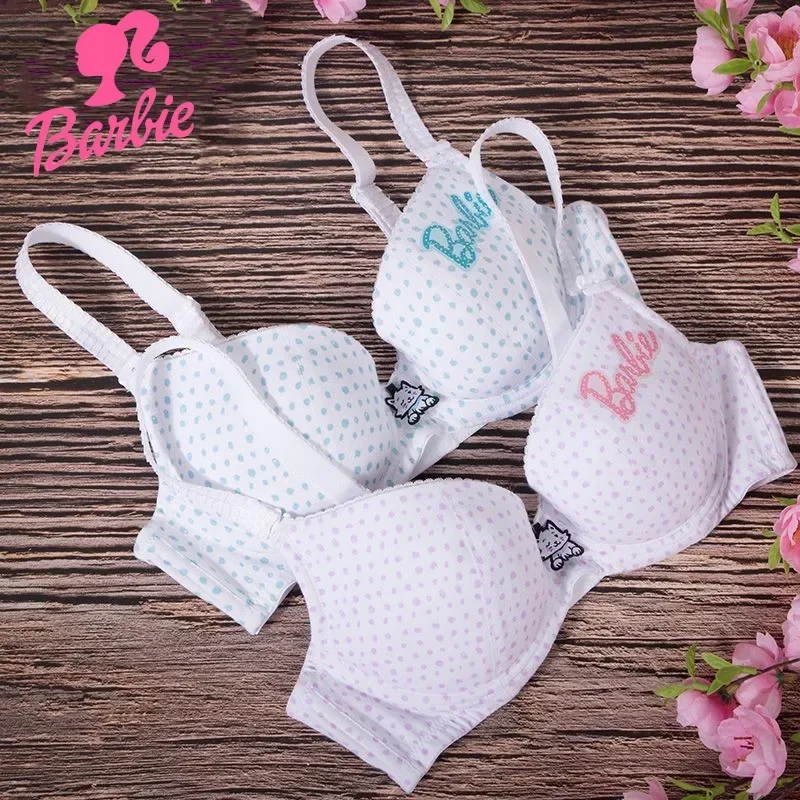 Anime Barbie Underwear Cartoon Women Printed Fit Bra Cute Girls Comfortable Breathable Bra Kawaii Sexy Push Up Cotton Underwear