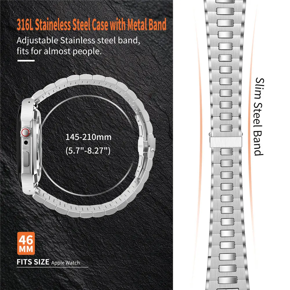 Apple Watch 시리즈 10 46mm용 316L 스테인레스 스틸 케이스 + 스트랩 AP 모드 키트 세트