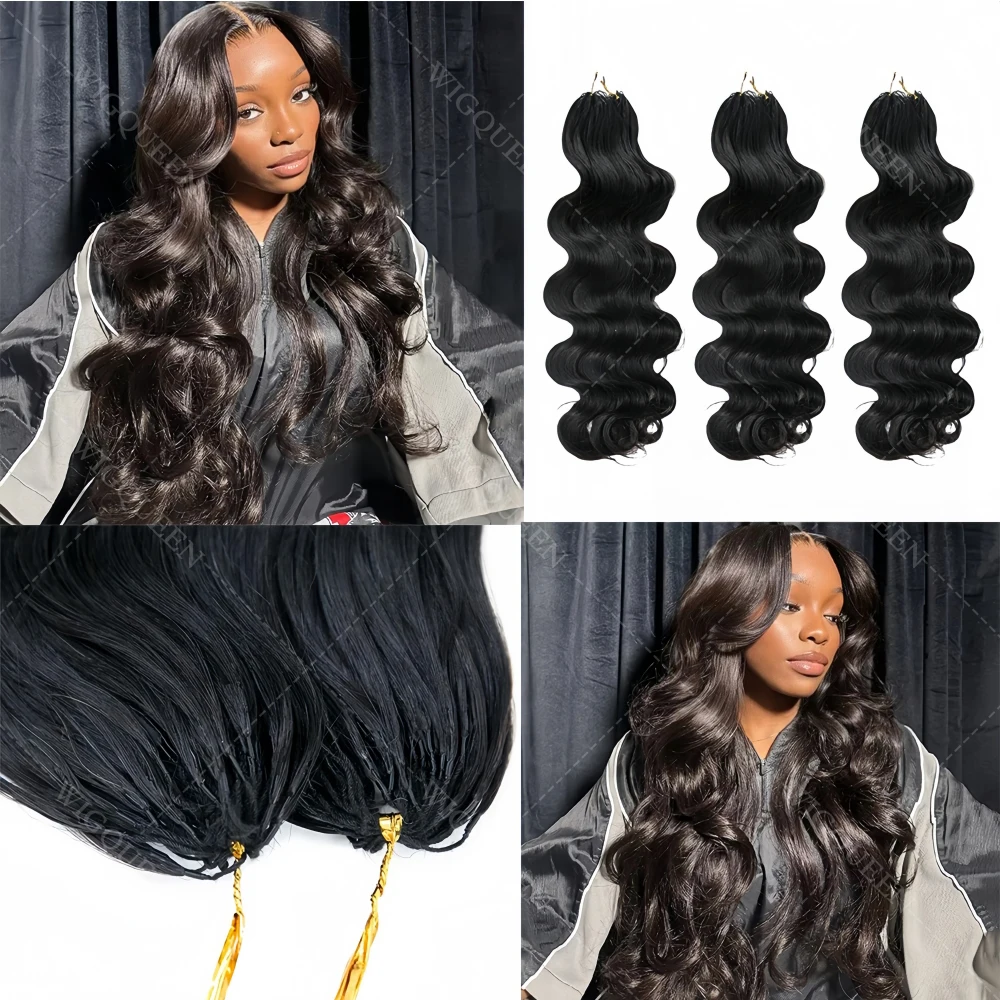 

Высококачественные косы крючком из натуральных волос Body Wave, без запаха, невидимые, на нитке, без узлов, для богемных причесок