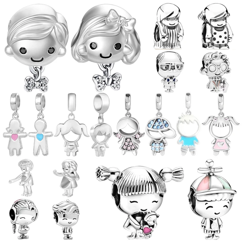 Hot Sale Fine Little Girl &  Little Boy Pendant Lovers Charm Beads Fit Original 925 Silver Pan Bracelet DIY Women Jewelry Gifts