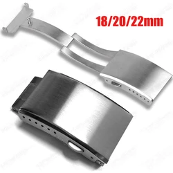 High Quality Solid Stainless Steel Watch Clasp 18mm 20mm 22mm Silver Button Double Press Folding Buckle Metal Accessories