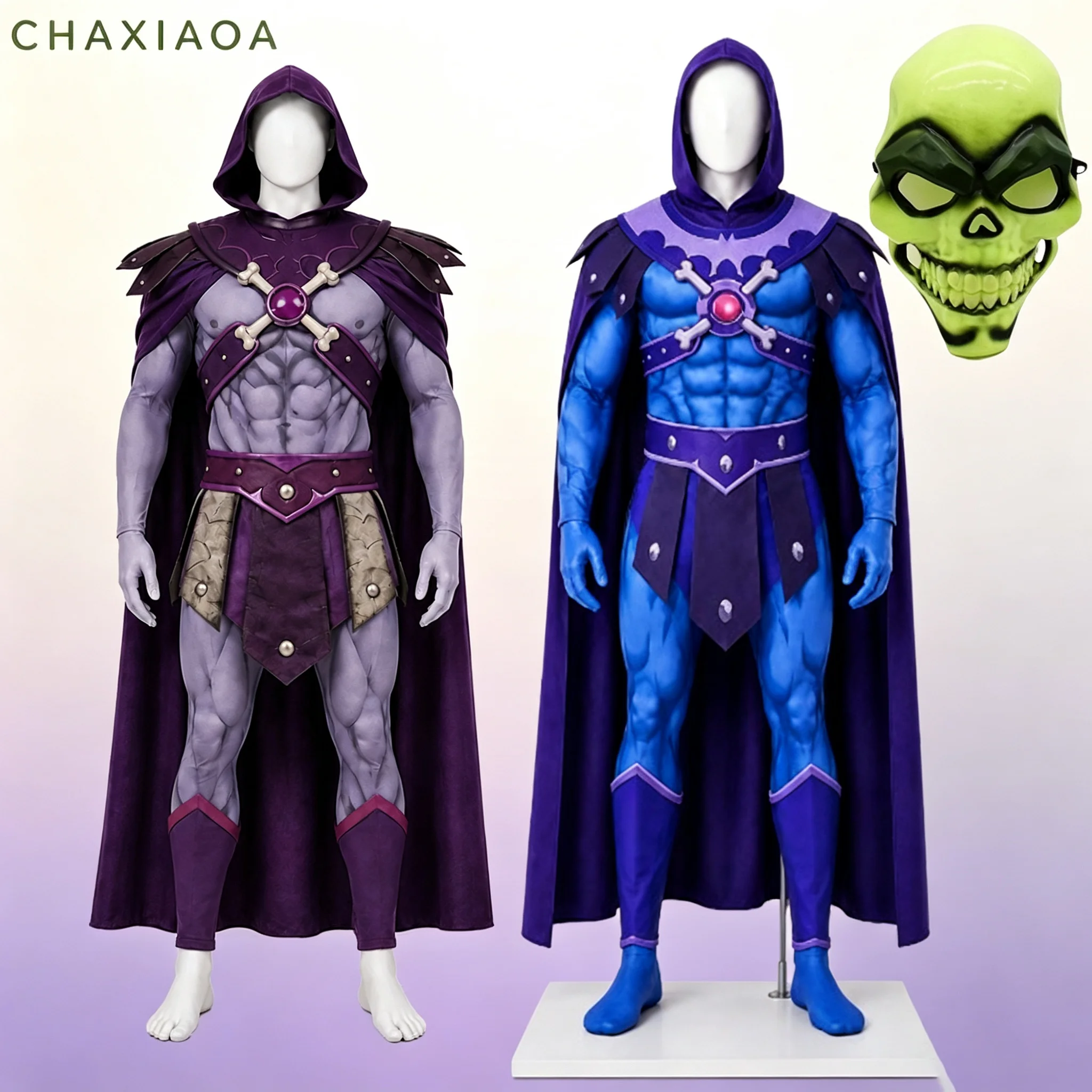 Skeletor Cosplay Herren Film Skelett König Kostüm Overall mit Totenkopfmaske Erwachsenen-Verkleidung Halloween-Party-Anzug