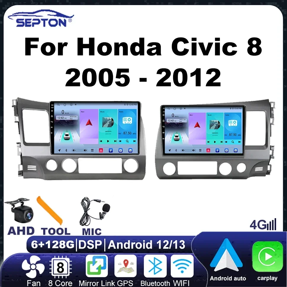 

SEPTON Android Car Radio for Honda Civic 8 2005-2012 Android Auto GPS Wi-Fi FM BT Screen Car Stereo Auto Smart Systems Carplay