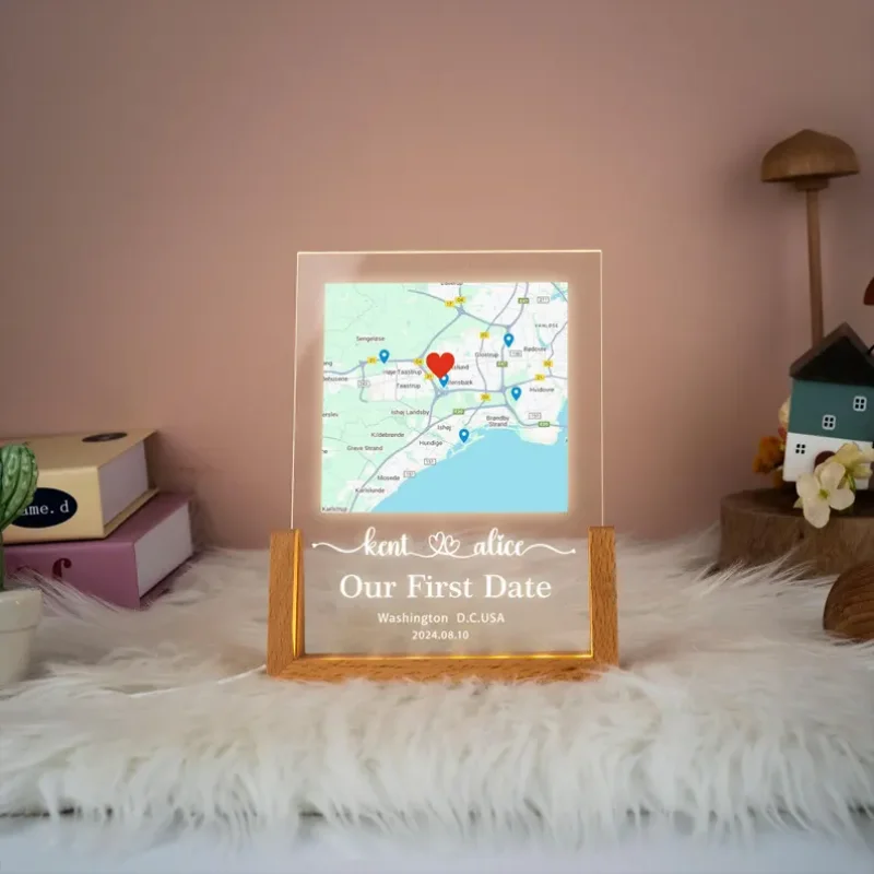 

Personalized Acrylic Photo Frame Lovers Anniversary First Date Map Custom First Date Address Acrylic Plaque Gift Valentine's Day