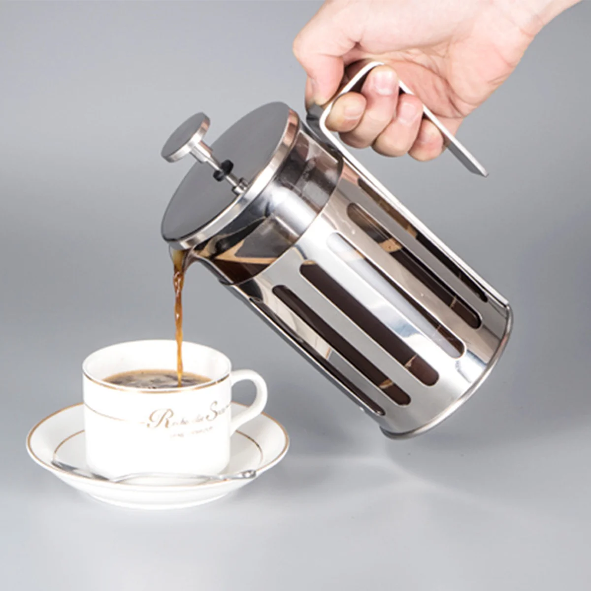 

Stainless Steel Coffee Pot 350ml Lead-Free High Borosilicate Heat Resistant Glass Teapot Manual Cold Beverage Pitcher