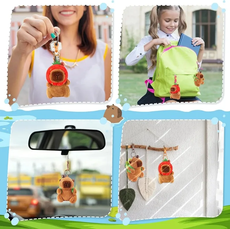 Pluszowa Kapibara Kawaii, Wypchane Zwierzęta, Puszysta Kapibara z Brzoskwiniowym Żółwiem, Bransoletka na Rękę, Breloczek, Prezent Urodzinowy