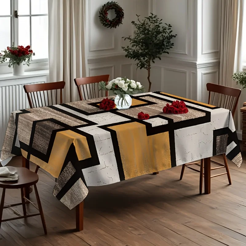 One vintage geometric pattern polyester tablecloth is suitable for decorating the dining table in spring.zyc