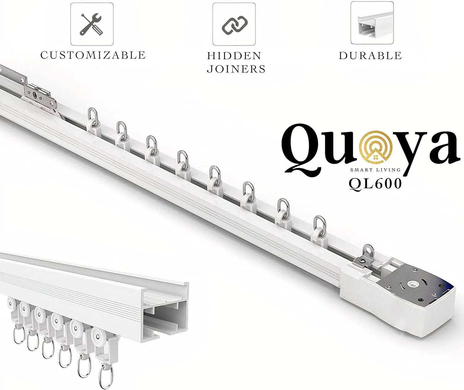 QL600 Smart Electric Curtain Track, Motorized Motor, Adjustable Track Length, Compatible with Alexa, Google, Siri, Apple W