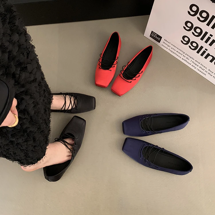 2026年-レディース-ファー付きスクエアトゥローファー-女性用フットウェア-バレエシューズ-秋-ローヒール-新作-スリッポン-冬-ドレス-レトロ-バレエシューズ