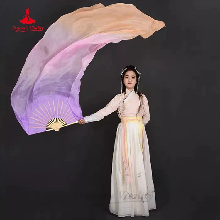 Dyed 100% Natural Silk Fan Veils for Women Belly Dance Performance Fan Belly Dance Costumes and Accessories A Pair