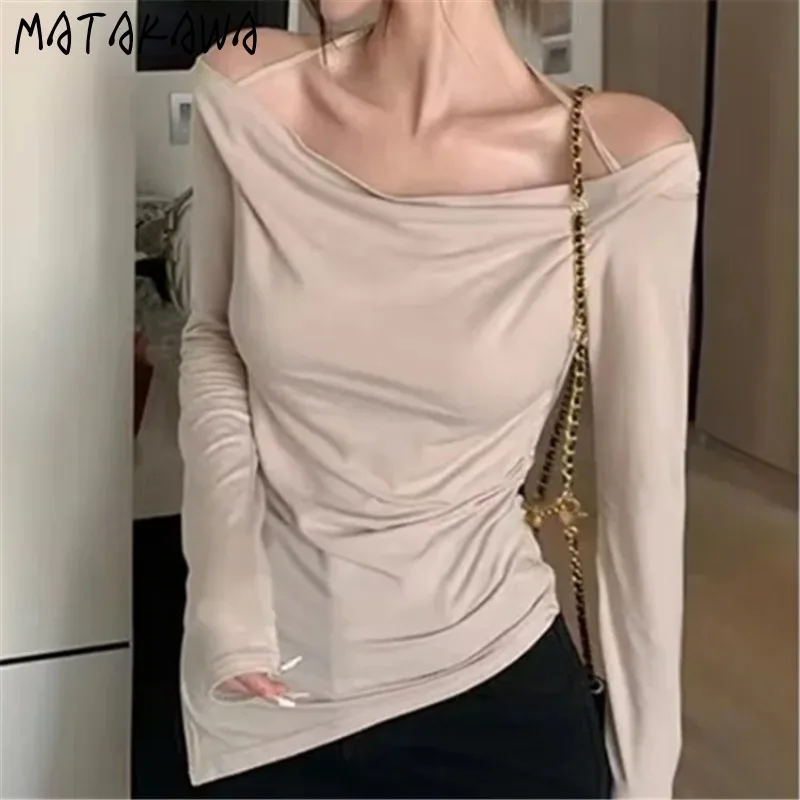

Matakawa Halter Slash Neck T Shirt for Women Long Sleeve Spring Autumn Y2k Clothes Ropa De Mujer Fashion Vintage T-shirts