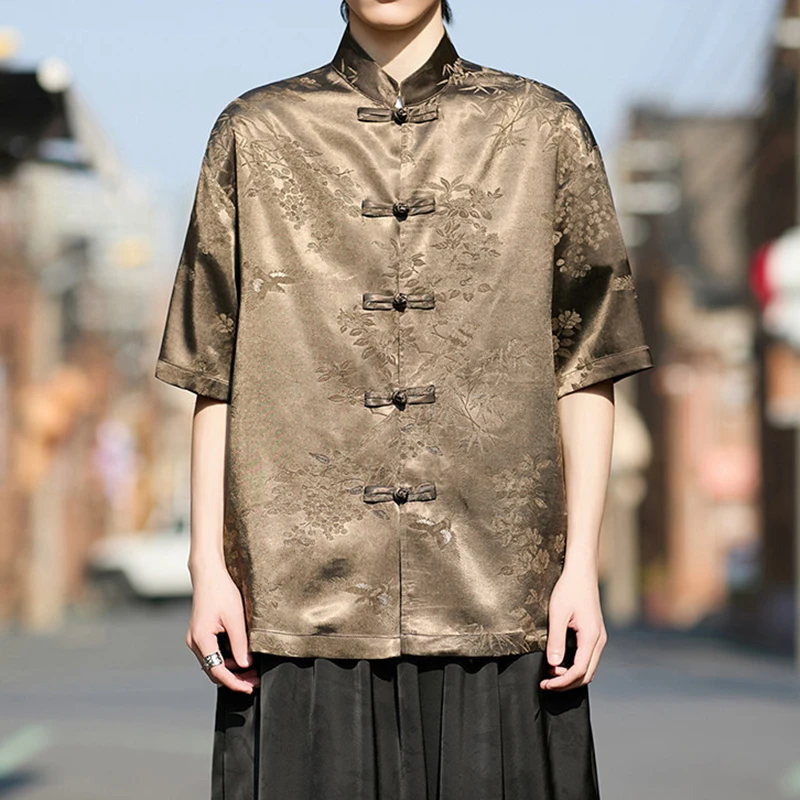 

Мужская повседневная рубашка в китайском стиле, новинка 2026 года, летняя, винтажная, с воротником-стойкой, в стиле Тан, мужская, с коротким рукавом, топы, рубашки N118