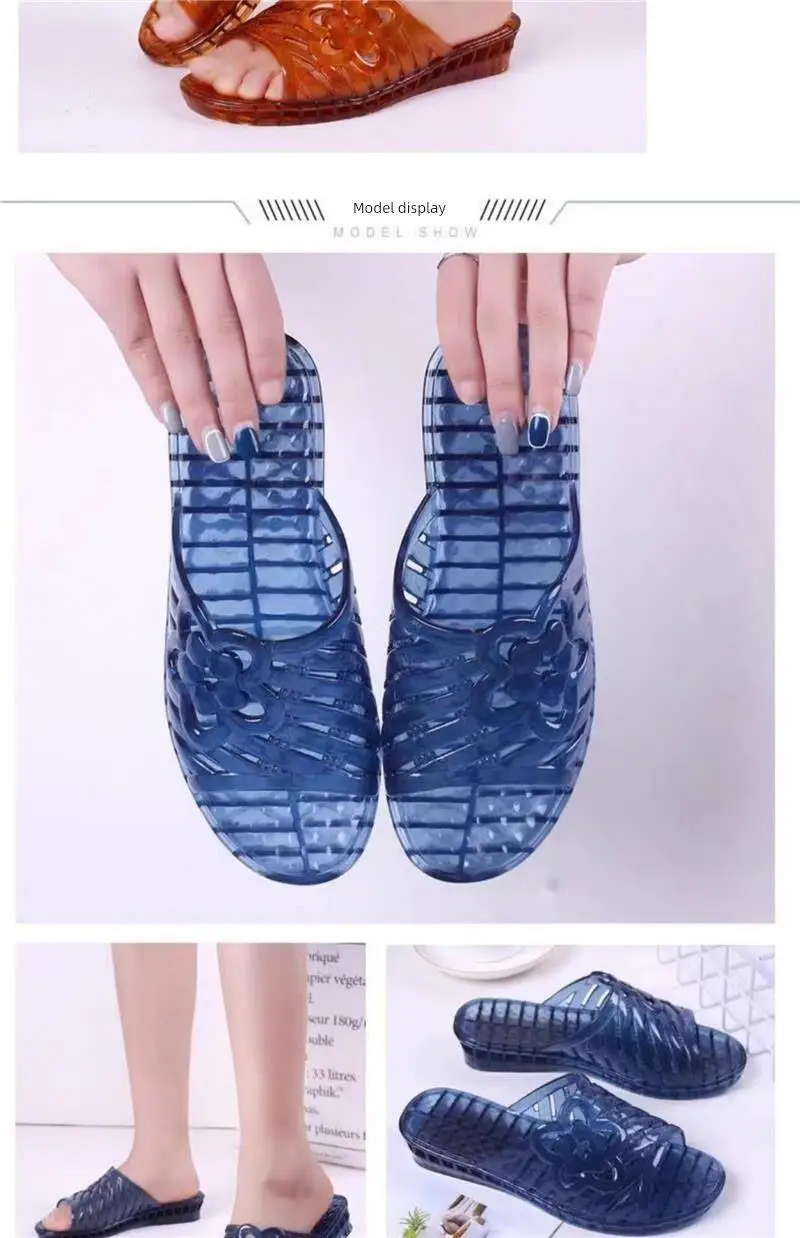 Sandalias de gelatina de cristal para mujer, talla grande, con soporte de plástico, antideslizantes para baño, sandalias de p...