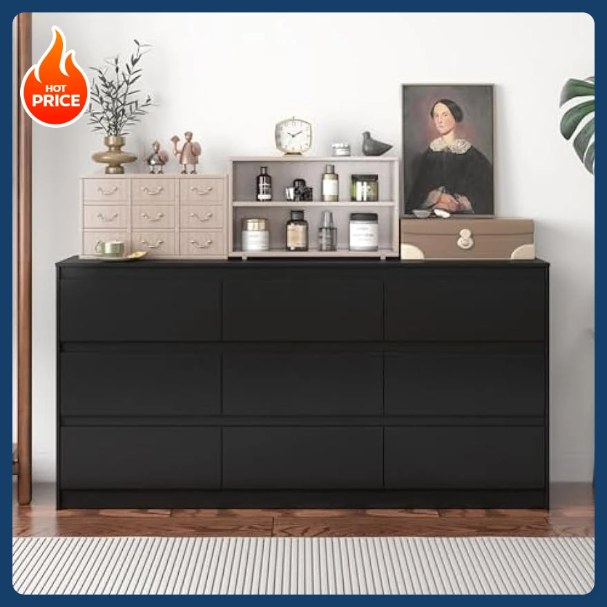 [سعر مخفض! ] خزانة ذات 9 أدراج لغرفة النوم مع أدراج عميقة وخزائن خشبية كبيرة الحجم وخزانة ذات أدراج بدون مقبض، عصرية