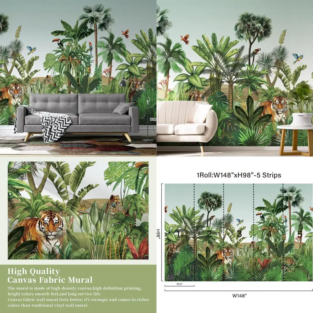 

Фотообои с тропическими лесами и животными сафари — кожурой и наклейкой, ширина 148 x 98 дюймов, высота, идеально подходит для детской комнаты, особенности тигра, дешево