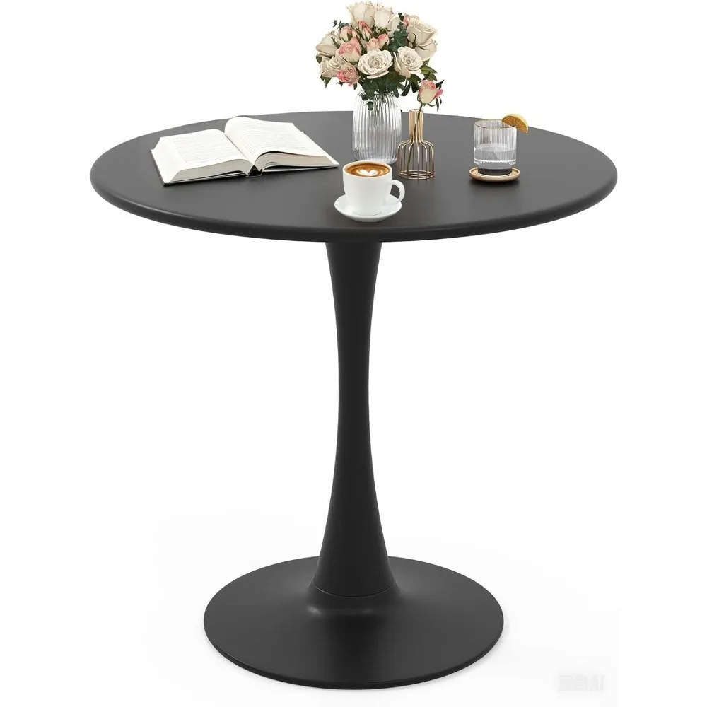 

32 Inches Black Round Dining Table, Modern Tulip Kitchen Table for 2 to 4 Person, Metal Round Pedestal Table for Apartment