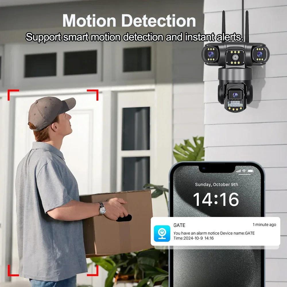 V380Pro 4G Telecamera Sim GSM WIFI Cam 12MP 6K Tre Obiettivi Tre Schermi Monitor Visione Notturna di Sicurezza PTZ Videocamera di Sorveglianza